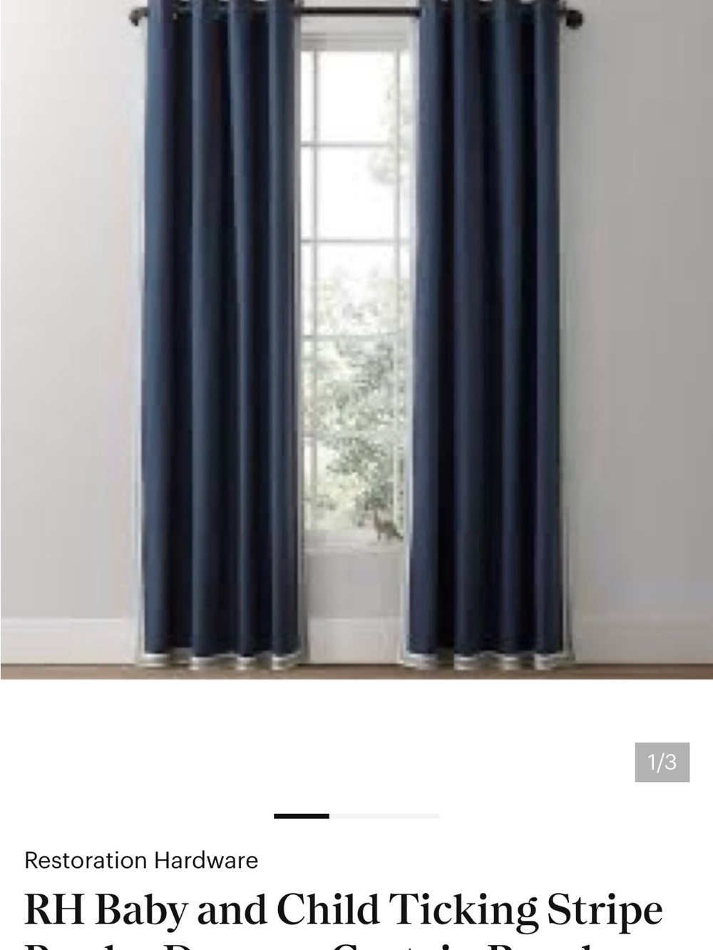 Restoration Hardware checking, stripe border, drapery, grommet style top
